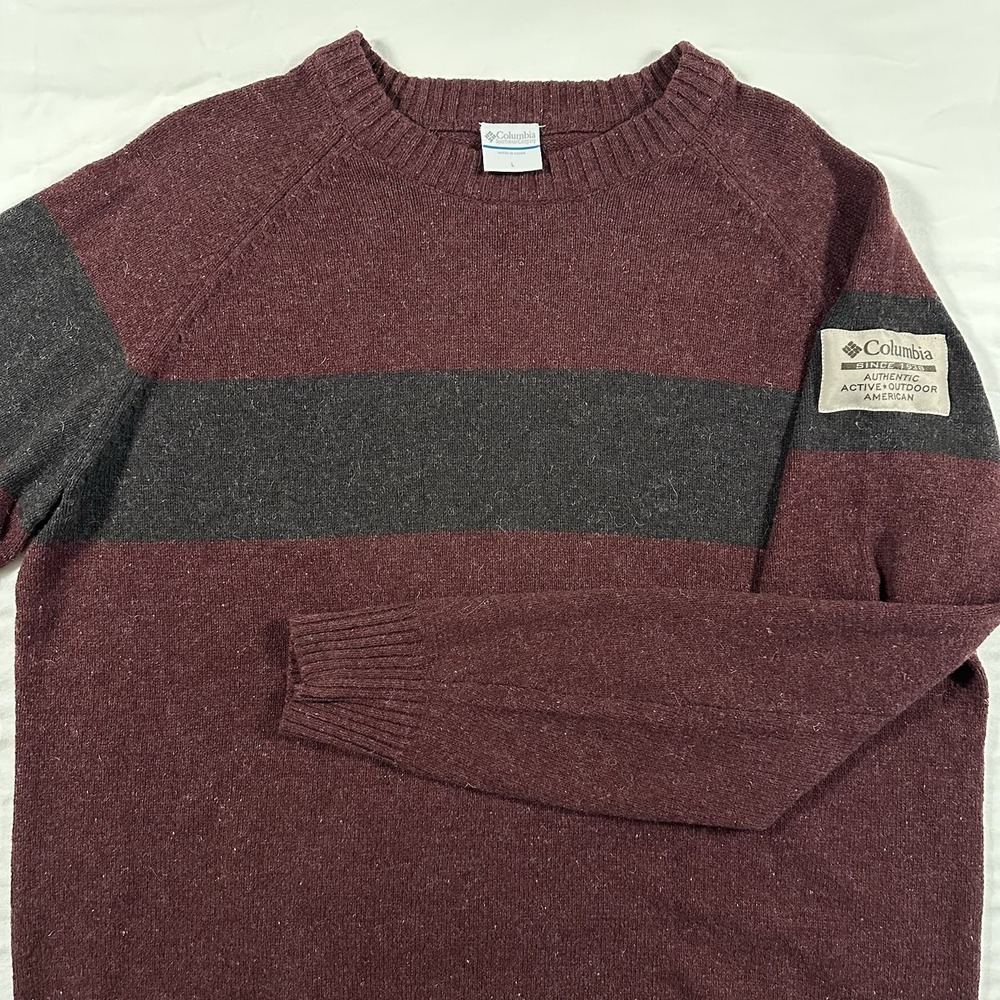 Vintage Columbia Mens Sweater‎ Sz Large Wool Blend Red Stripe Pullover Knit